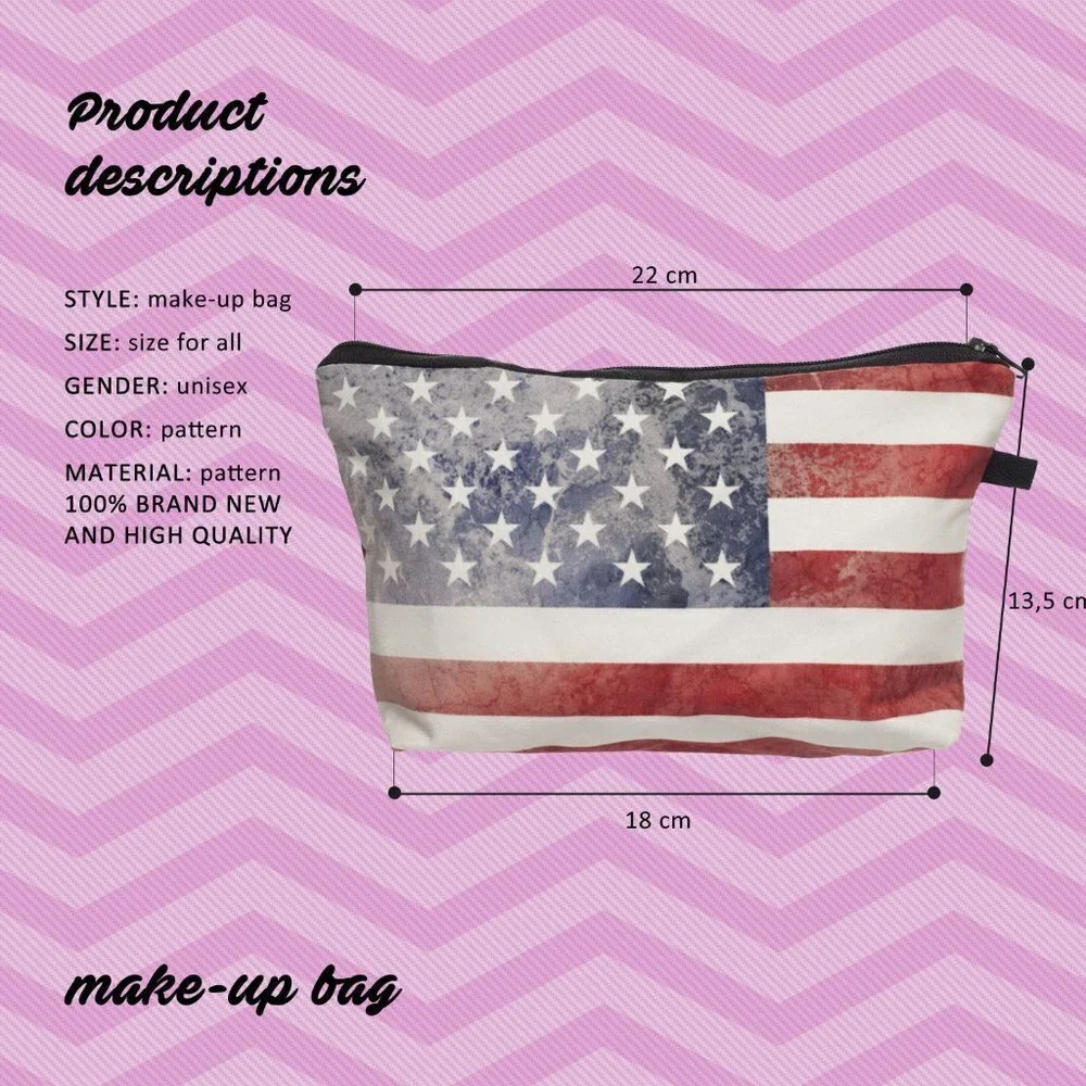 Flag Zipper Design Portable Storage Bag